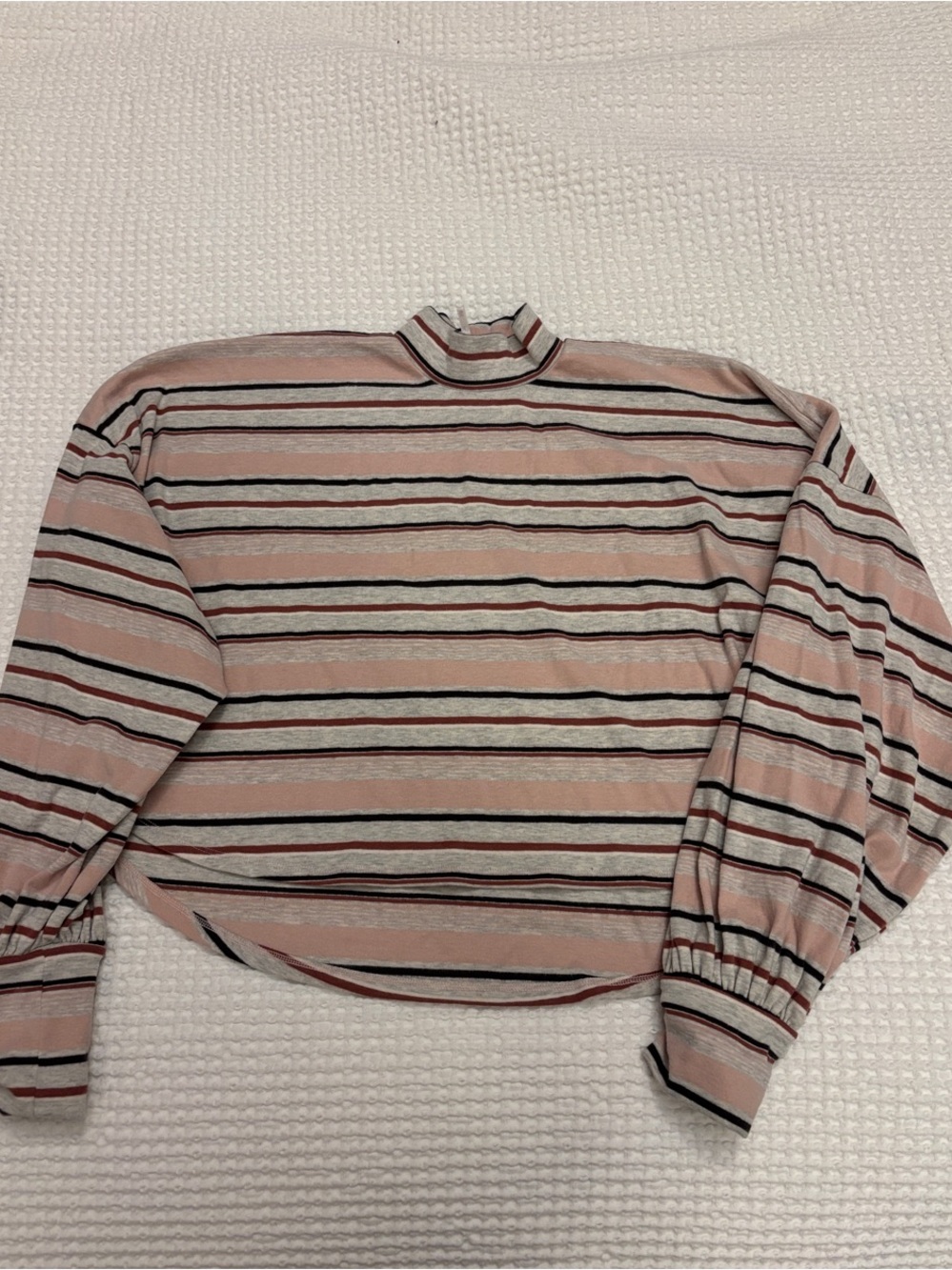 Free People Pink Striped Mock-Neck Cropped Sweatshirt - Picture 2 of 2